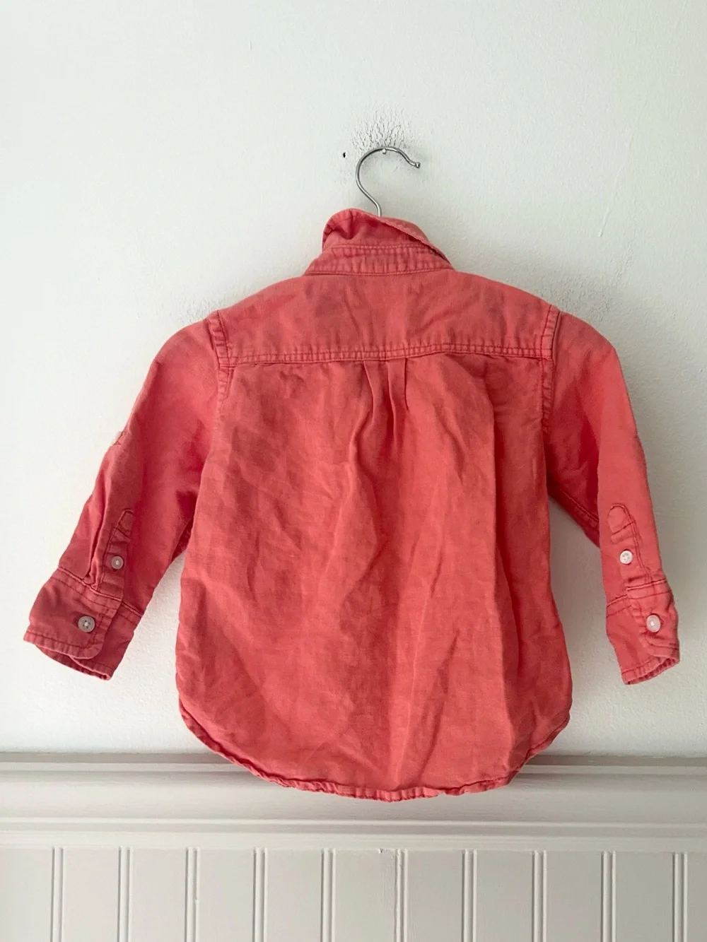 Gap Coral Red Button Down Shirt 12-18 Months Linen Cotton Kids